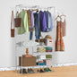 Metal Garment Rack Shoe Clothing Organizer Shelves Freestanding Multifunctional Clothes Wardrobe - Discount Msrp 