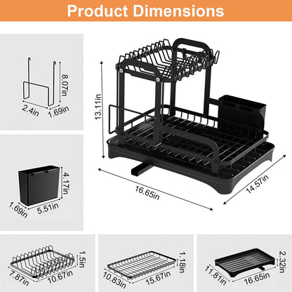 2-Tier Dish Drying Rack for Kitchen Counter Space Saving Rustproof Dish Rack with Drainboard Detachable Kitchen Drainer Organizer Set - Discount Msrp 