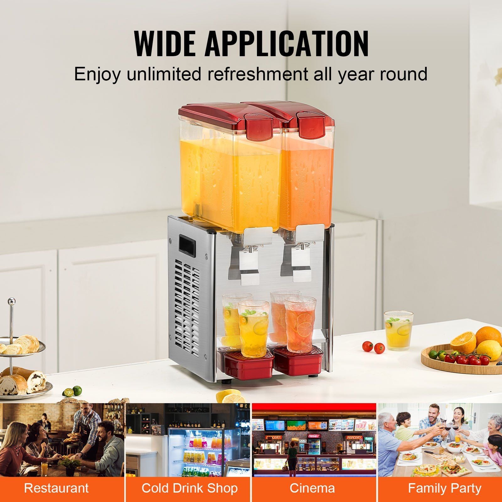 VEVOR Commercial Beverage Dispenser 10L x 2 Tanks Cold Juice Ice Drink Dispenser - Discount Msrp 