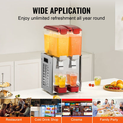 VEVOR Commercial Beverage Dispenser 10L x 2 Tanks Cold Juice Ice Drink Dispenser - Discount Msrp 