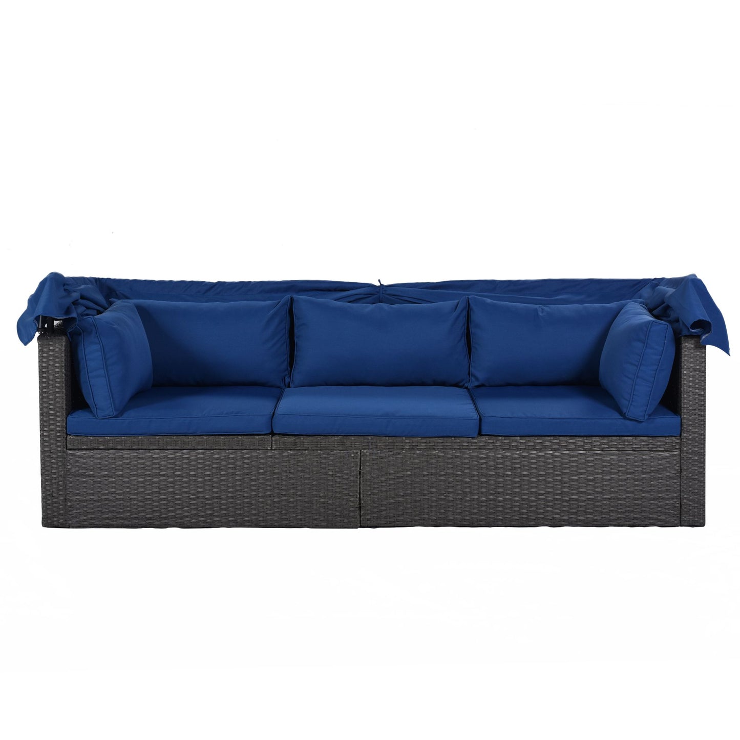 Outdoor Patio Rectangle Daybed with Retractable Canopy, Wicker Furniture Sectional Seating with Washable Cushions, Backyard, Porch - Discount Msrp 
