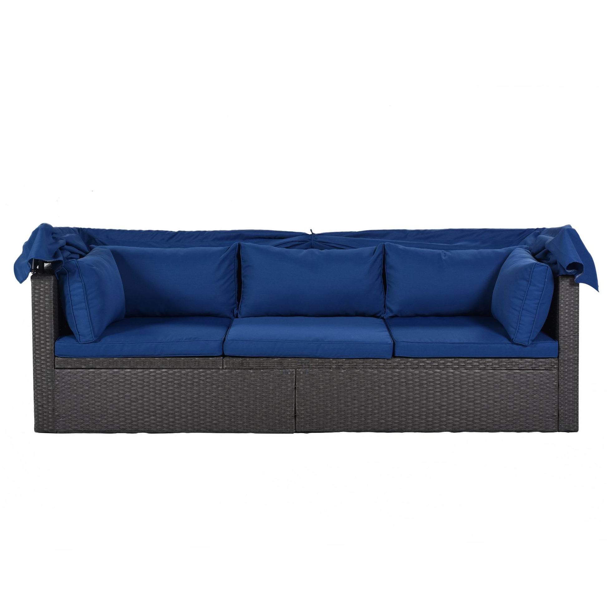 Outdoor Patio Rectangle Daybed with Retractable Canopy, Wicker Furniture Sectional Seating with Washable Cushions, Backyard, Porch - Discount Msrp 