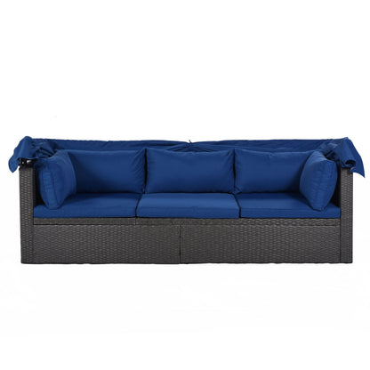 Outdoor Patio Rectangle Daybed with Retractable Canopy, Wicker Furniture Sectional Seating with Washable Cushions, Backyard, Porch - Discount Msrp 