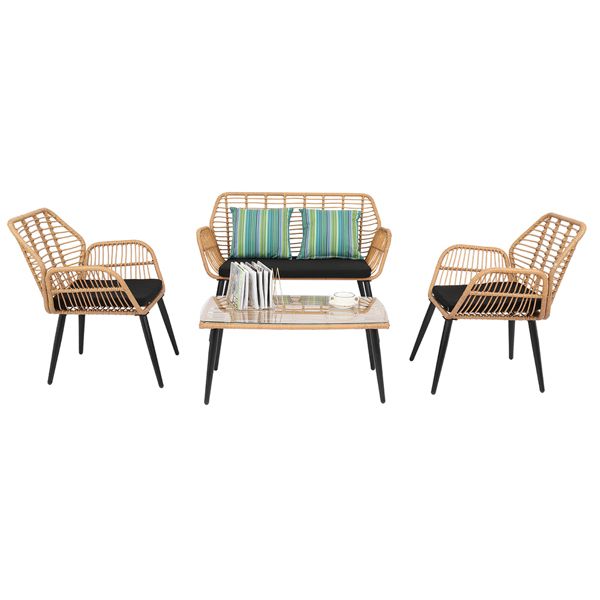 4-Piece Patio Furniture Outdoor Bistro Set, All Weather Rattan Conversation Bistro Loveseat Chair and Table Set for Backyard Balcony Deck - Discount Msrp 
