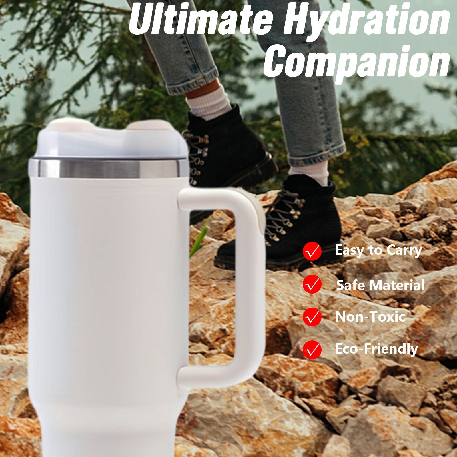 40oz V2 large capacity tumbler, With Handle And Straw Lid, Insulated Reusable Stainless Steel Water Bottles Travel Mug Coffee Cup car cup water cup For Men Women Outdoor Camping Driving, gift - Discount Msrp 