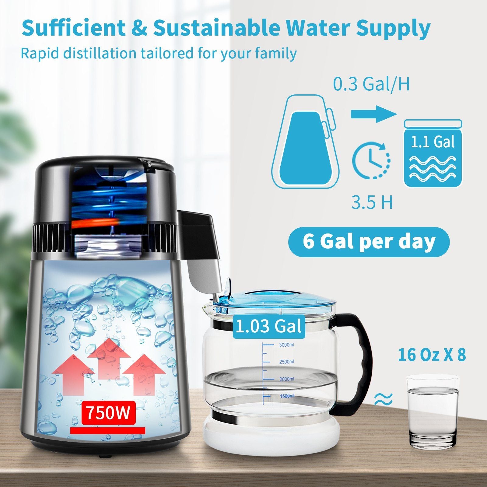 VEVOR 1.1Gal Water Distiller, 0.3Gal/H, 750W Distilled Water Maker Machine 0-99H Timing Dual Temp Display, 304 Stainless Steel Countertop Distiller Glass Carafe Cleaning Powder 3 Carbon Packs, Silver - Discount Msrp 