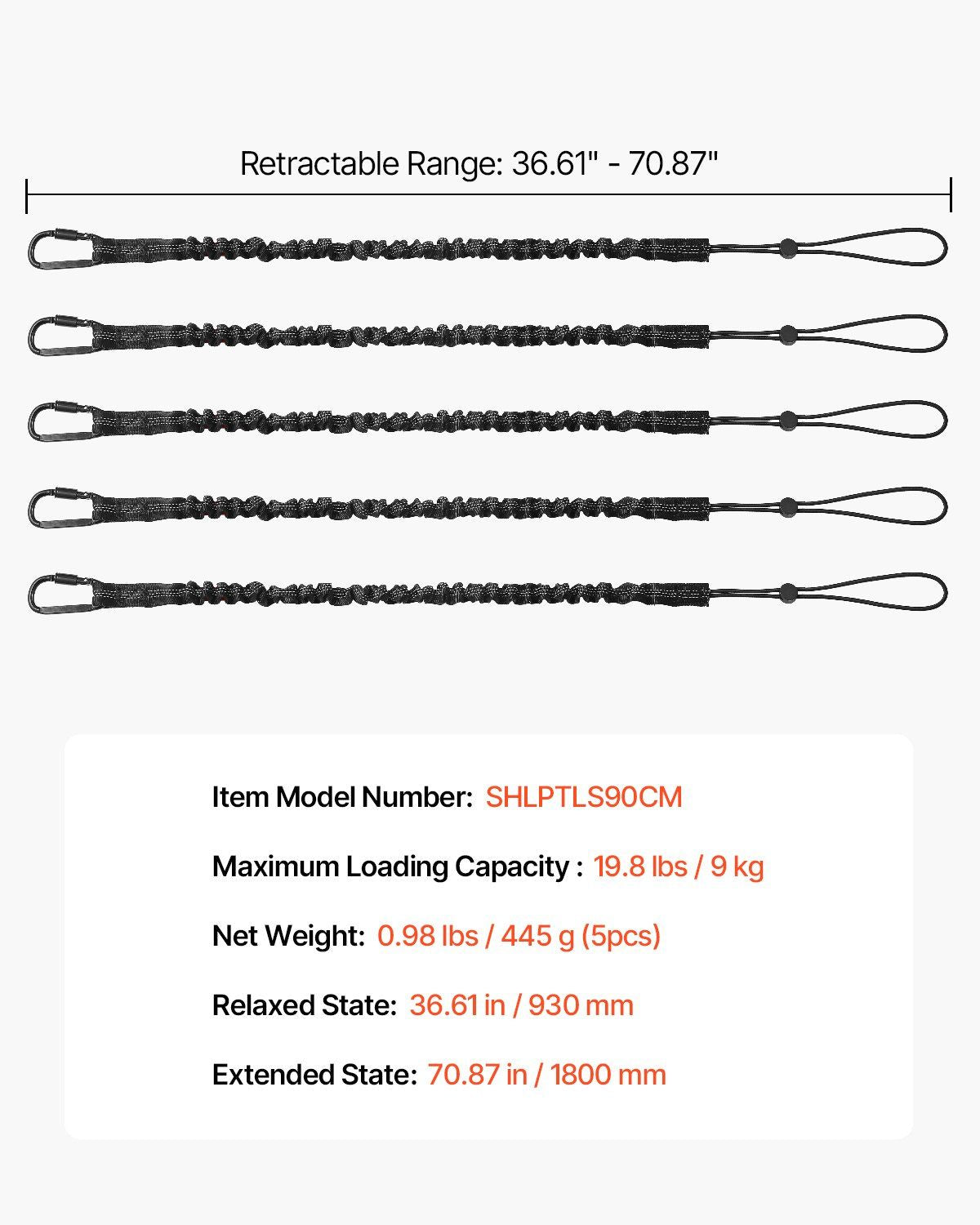VEVOR 5 Pack Tool Lanyard Fall Protection Tools Leash with Screw Lock Carabiner - Discount Msrp 