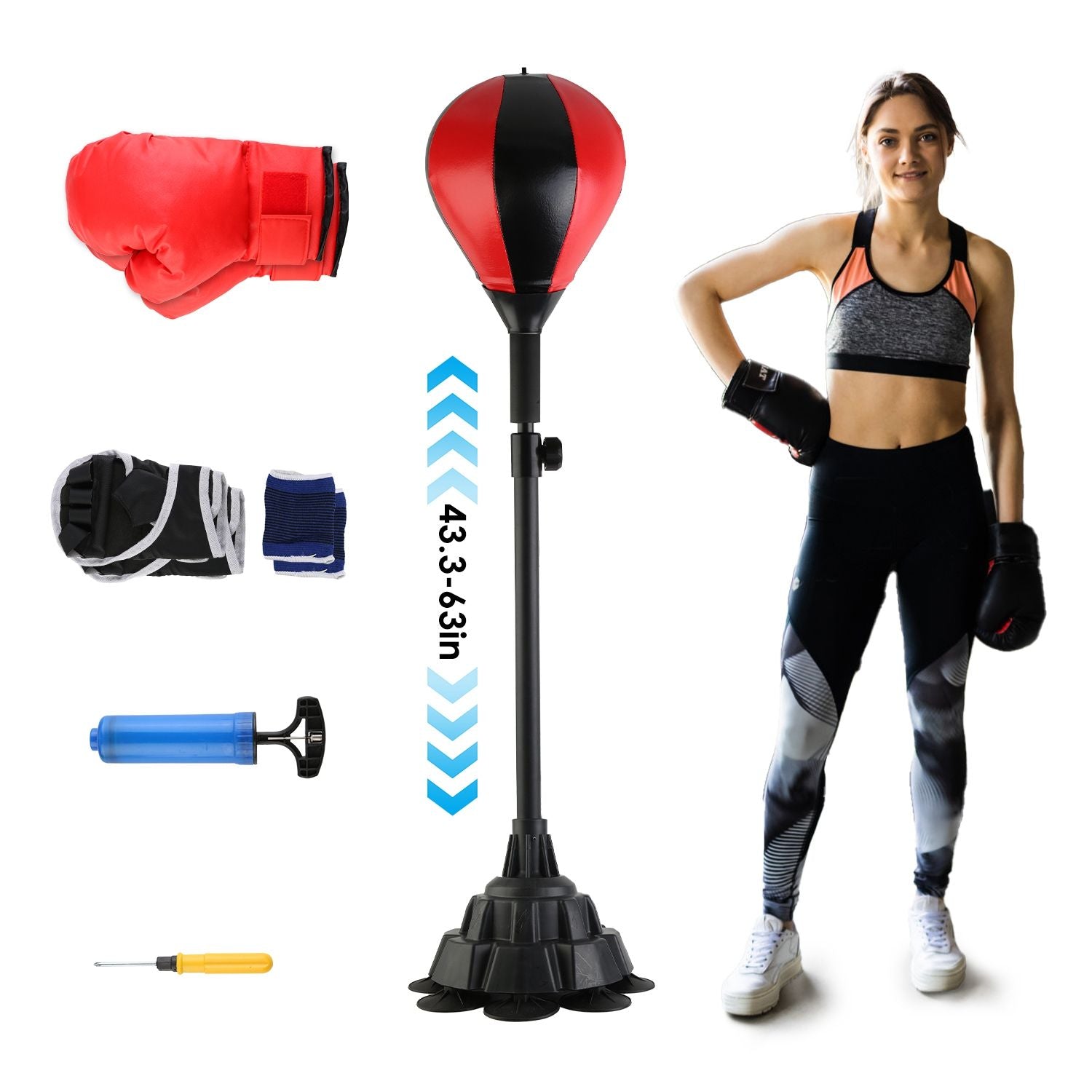 Punching Bag with Stand Free Standing Boxing Ball for Adults 43.3-63in Height Adjustable Boxing Bag with Gloves Wrist Sleeves Stable Suction Base for Fitness Speed Training GPCT5420 - Discount Msrp 