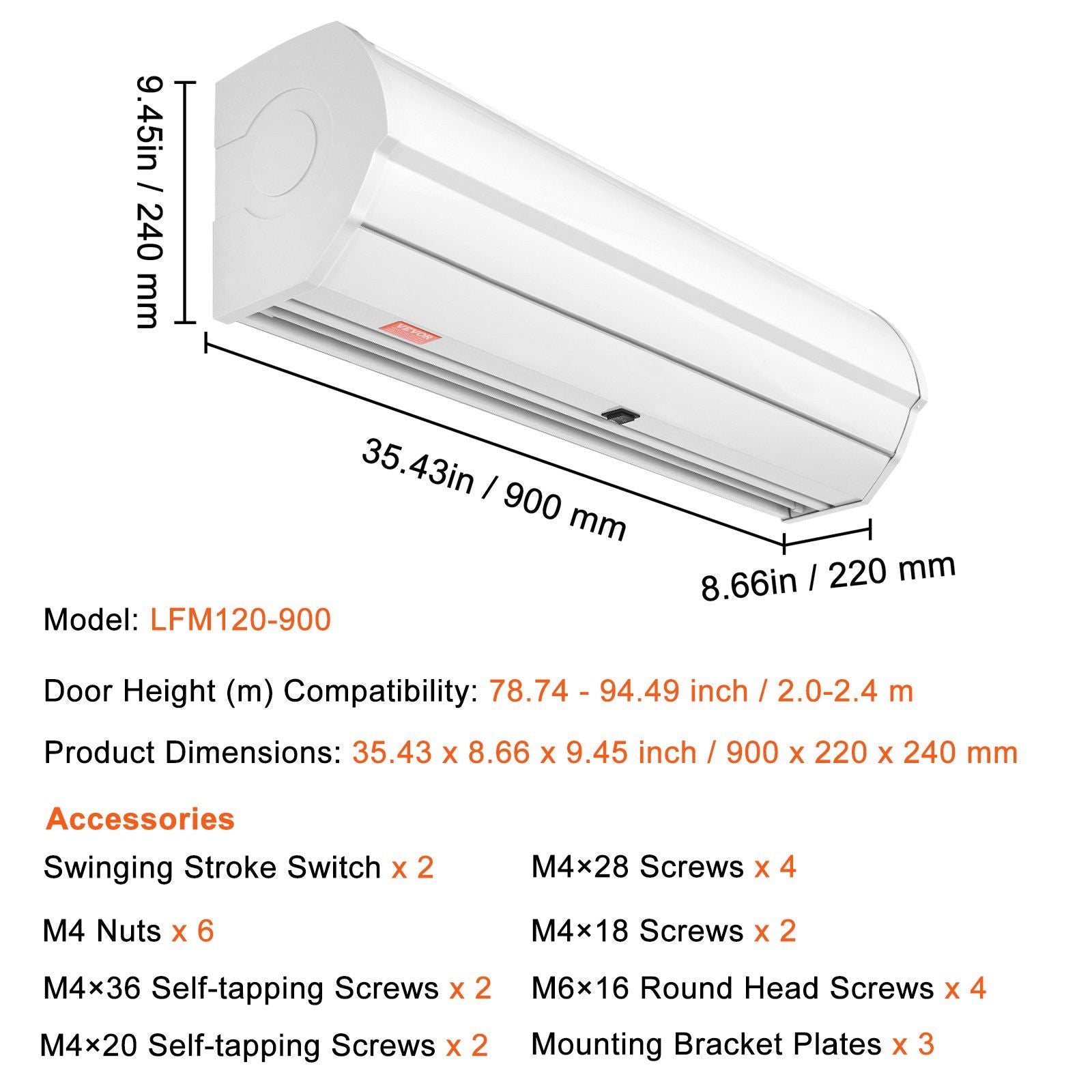 VEVOR 36" Commercial Indoor Air Curtain Super Power 2 Speeds 900CFM, Wall Mounted Air Curtains for Doors, Indoor Over Door Fan with Heavy Duty Limit Switch, Easy-Install 110V Unheated - Discount Msrp 