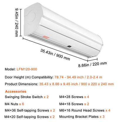 VEVOR 36" Commercial Indoor Air Curtain Super Power 2 Speeds 900CFM, Wall Mounted Air Curtains for Doors, Indoor Over Door Fan with Heavy Duty Limit Switch, Easy-Install 110V Unheated - Discount Msrp 