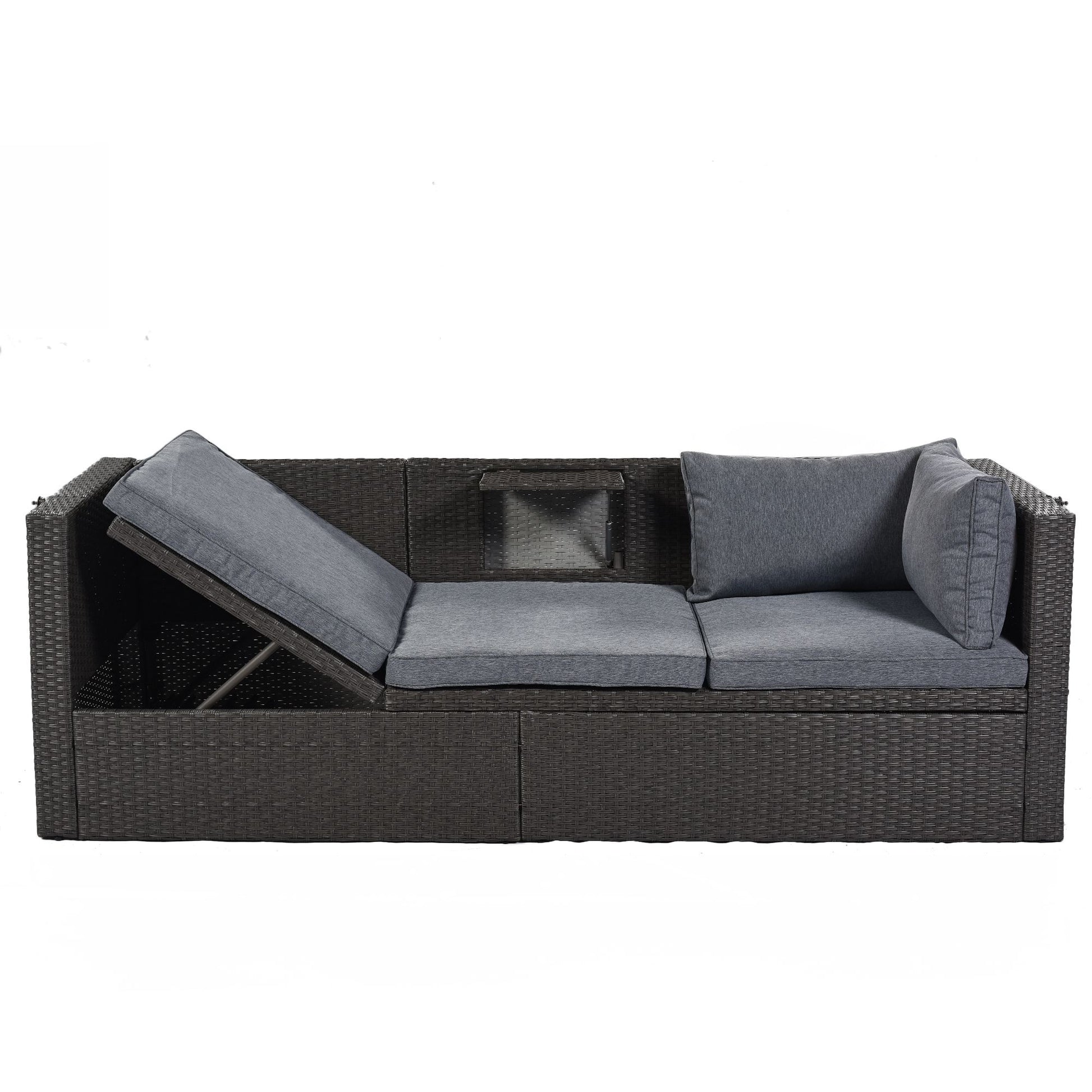Outdoor Patio Rectangle Daybed with Retractable Canopy, Wicker Furniture Sectional Seating with Washable Cushions, Backyard, Porch - Discount Msrp 