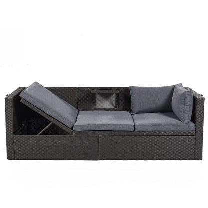 Outdoor Patio Rectangle Daybed with Retractable Canopy, Wicker Furniture Sectional Seating with Washable Cushions, Backyard, Porch - Discount Msrp 