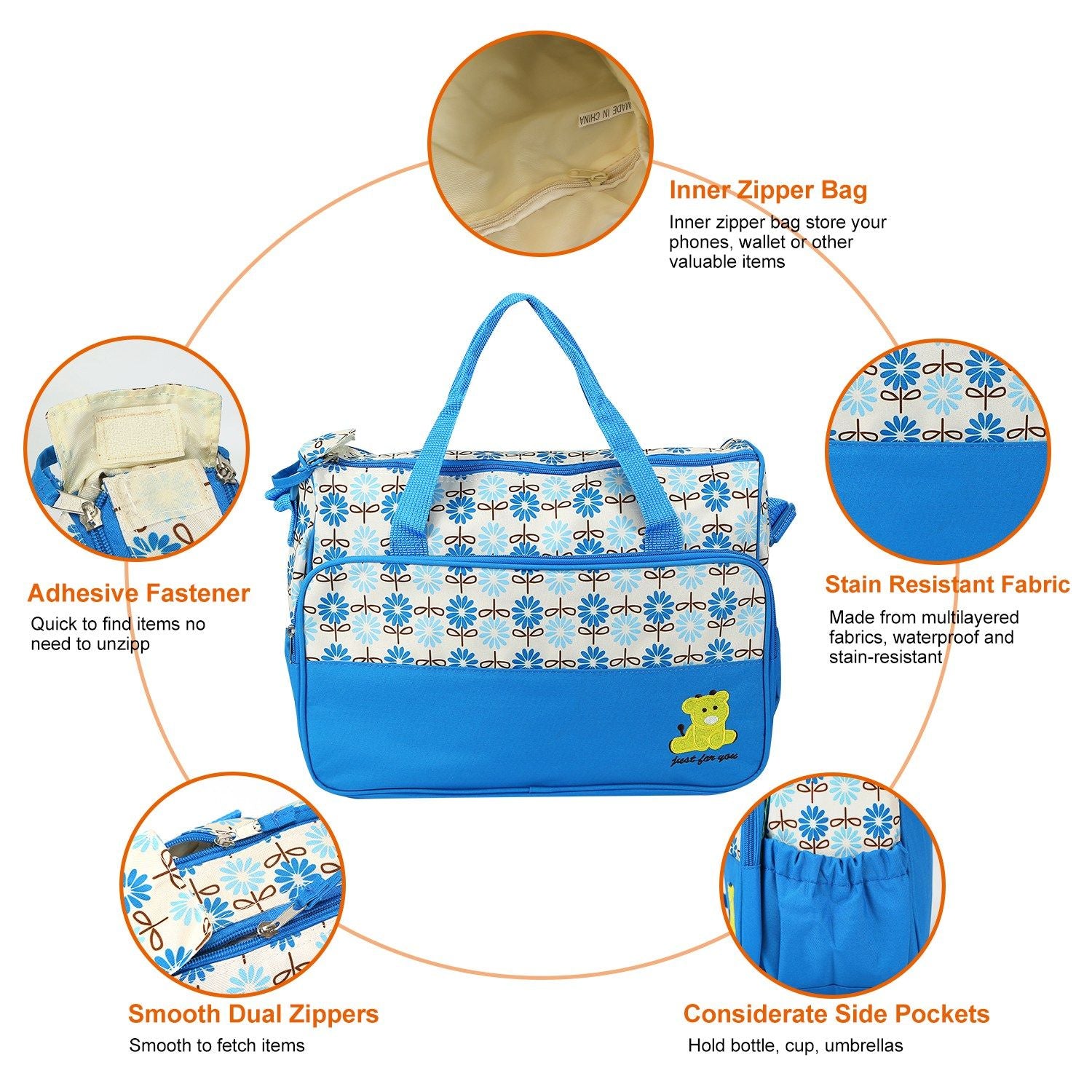 5PCS Baby Nappy Diaper Bags Set Mummy Diaper Shoulder Bags w/ Nappy Changing Pad Insulated Pockets Travel Tote Bags - Discount Msrp 